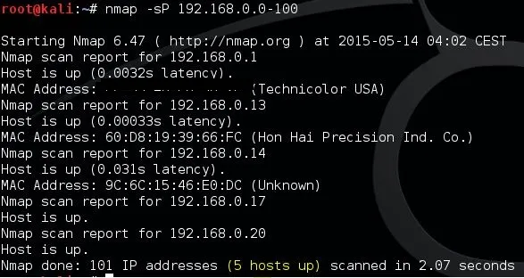 Пример использования nmap